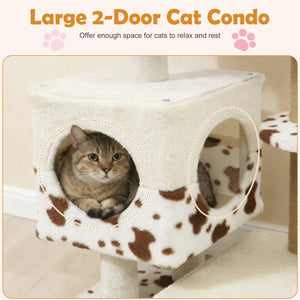 Modern Cat Tree Indoor Cat Tower with Wide Upholstered Perch and 2-Entrance Cat Condo-White view 7