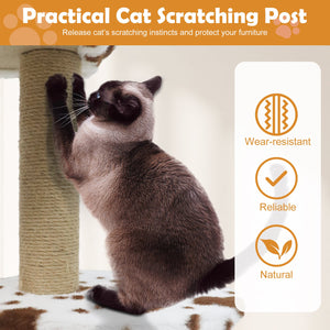 Modern Cat Tree Indoor Cat Tower with Wide Upholstered Perch and 2-Entrance Cat Condo-White view 9