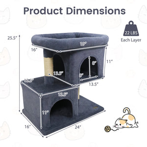 Modern Cat Tree Space-saving Cat Tower with Upholstered Perch and 2 Cat Condos-Dark Grey view 5