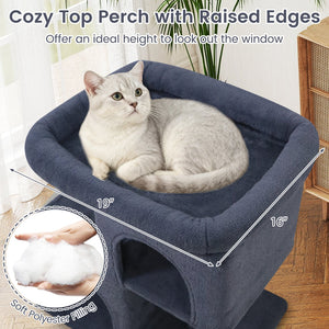 Modern Cat Tree Space-saving Cat Tower with Upholstered Perch and 2 Cat Condos-Dark Grey view 7