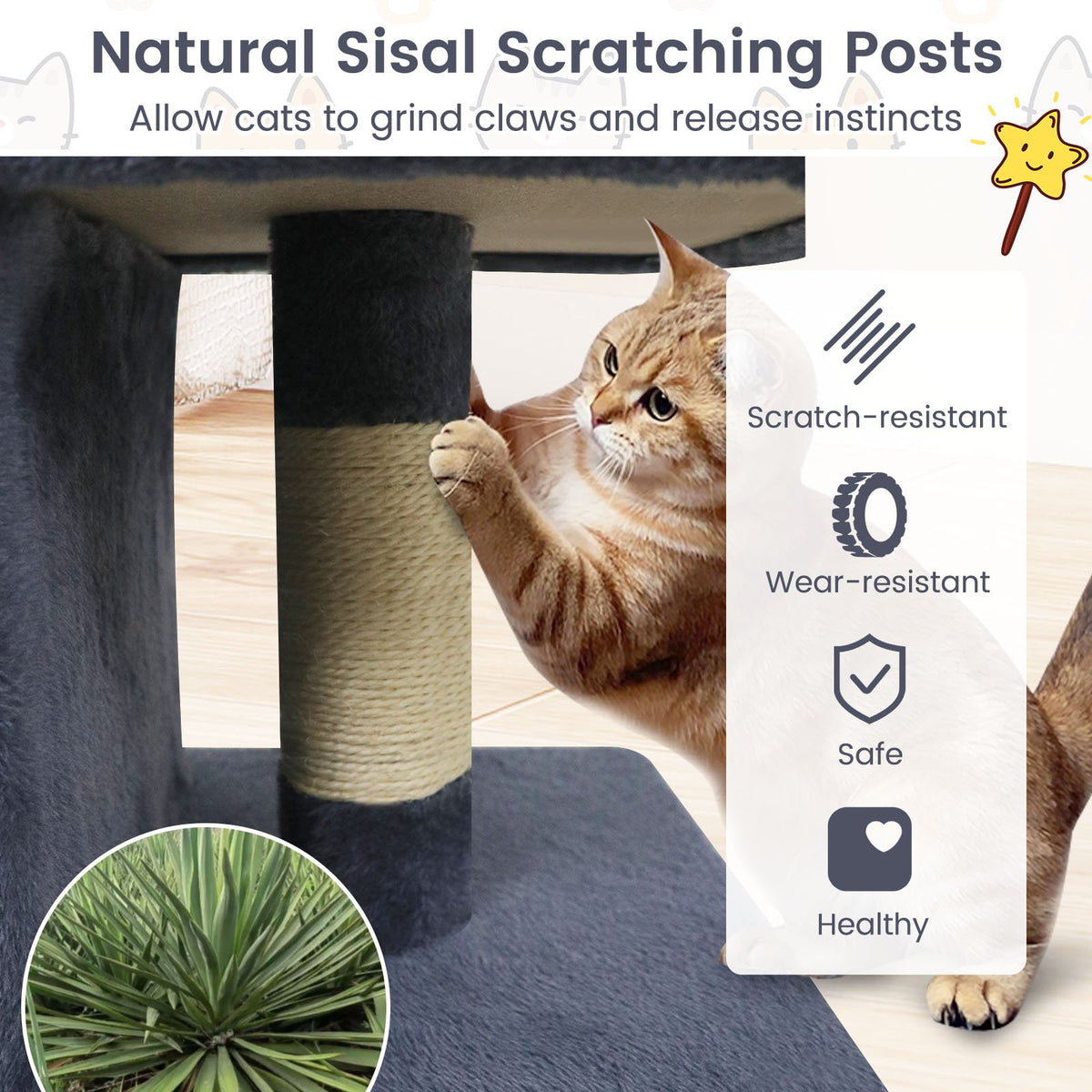Modern Cat Tree Space-saving Cat Tower with Upholstered Perch and 2 Cat Condos-Dark Grey view 8