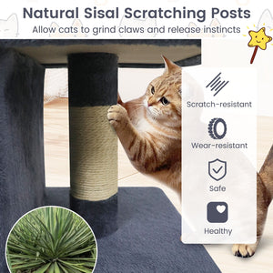 Modern Cat Tree Space-saving Cat Tower with Upholstered Perch and 2 Cat Condos-Dark Grey view 8