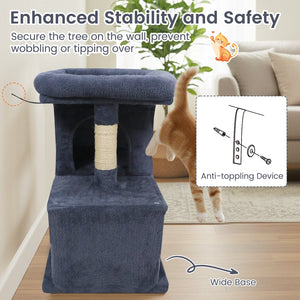 Modern Cat Tree Space-saving Cat Tower with Upholstered Perch and 2 Cat Condos-Dark Grey view 9