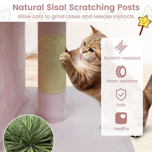 Modern Cat Tree Space-saving Cat Tower with Upholstered Perch and 2 Cat Condos-Pink view 8