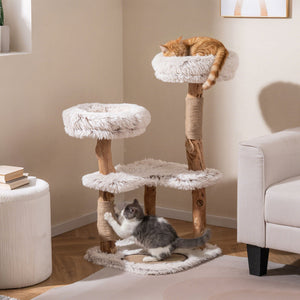 Modern Cat Tree Tower 40 inches with Luxury Real Wood Natural Branch-White view 2