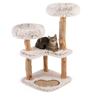 Modern Cat Tree Tower 40 inches with Luxury Real Wood Natural Branch-White view 4