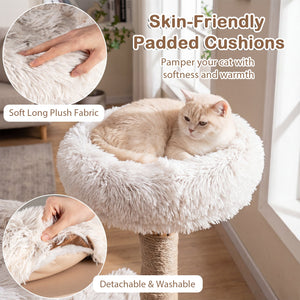 Modern Cat Tree Tower 40 inches with Luxury Real Wood Natural Branch-White view 6