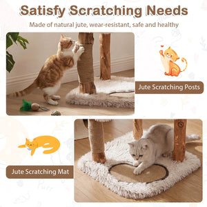Modern Cat Tree Tower 40 inches with Luxury Real Wood Natural Branch-White view 9