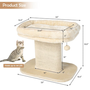 Modern Cat Tree Tower with Large Plush Perch and Sisal Scratching Plate-Beige view 4