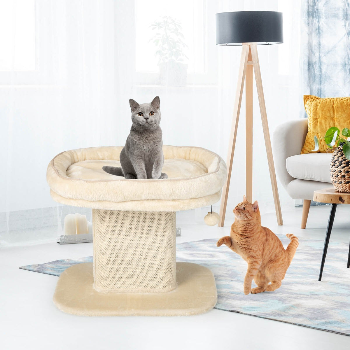 Modern Cat Tree Tower with Large Plush Perch and Sisal Scratching Plate-Beige view 5