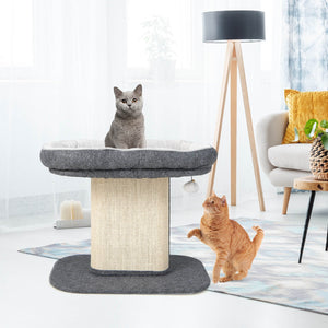 Modern Cat Tree Tower with Large Plush Perch and Sisal Scratching Plate-Gray view 2