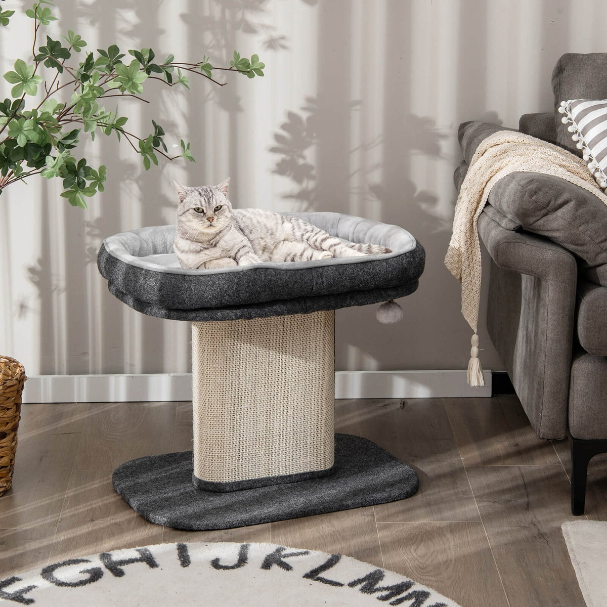 Modern Cat Tree Tower with Large Plush Perch and Sisal Scratching Plate-Gray view 5