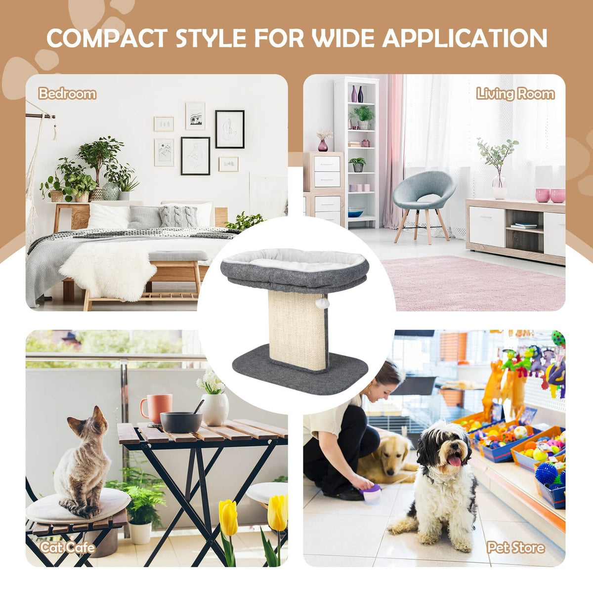 Modern Cat Tree Tower with Large Plush Perch and Sisal Scratching Plate-Gray view 6