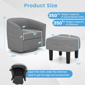 Modern Club Swivel Accent Chair with Ottoman Footrest Curved Backrest-Grey view 4