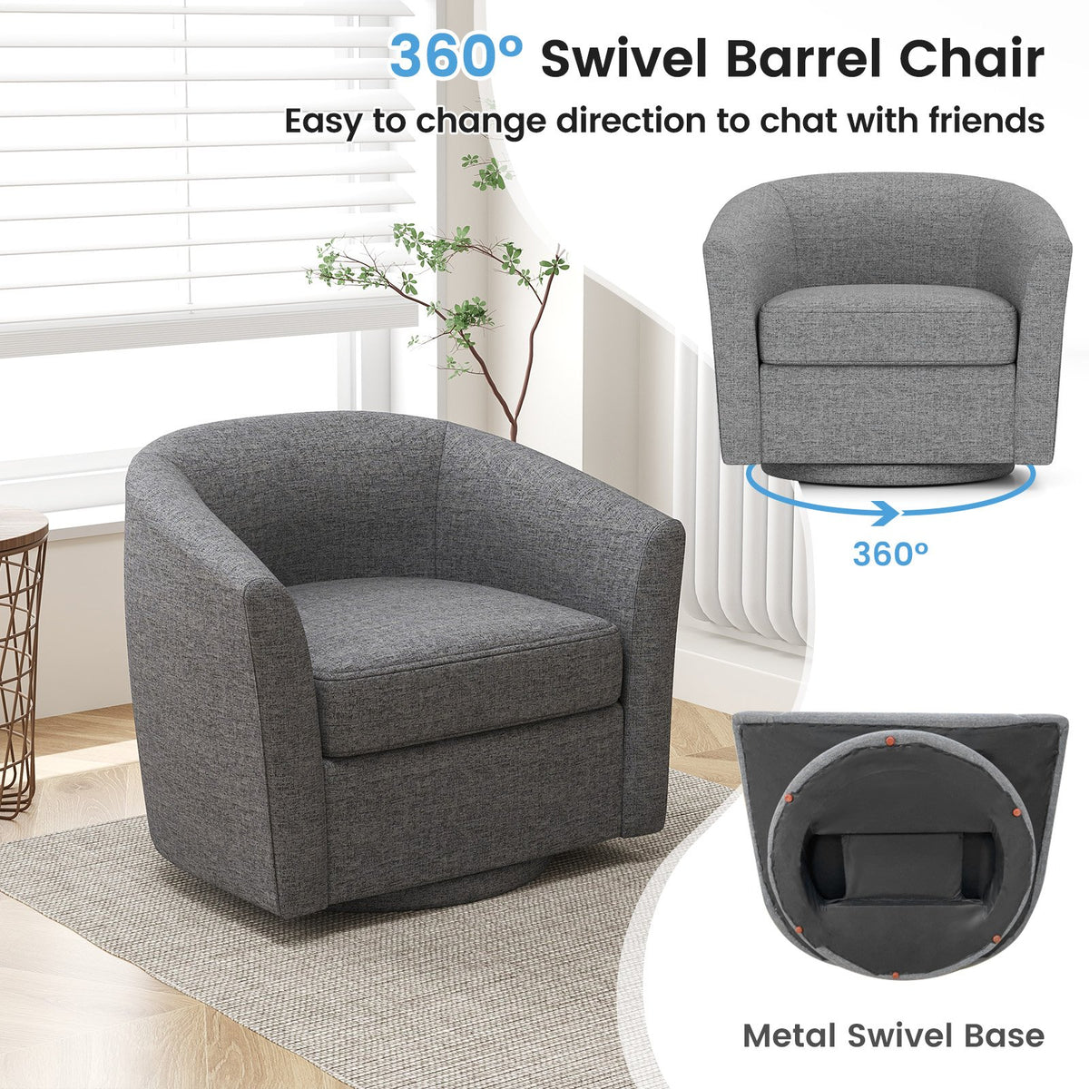 Modern Club Swivel Accent Chair with Ottoman Footrest Curved Backrest-Grey view 5