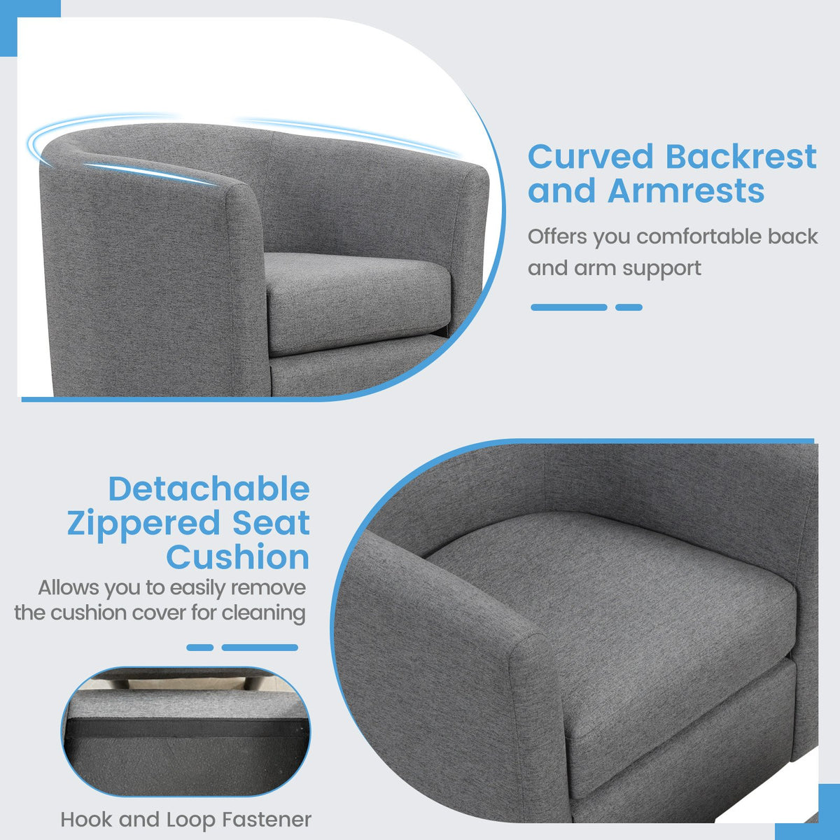 Modern Club Swivel Accent Chair with Ottoman Footrest Curved Backrest-Grey view 6