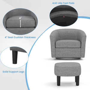Modern Club Swivel Accent Chair with Ottoman Footrest Curved Backrest-Grey view 9