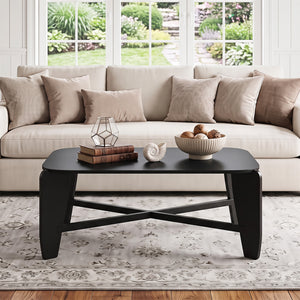 Modern Coffee Table with Rubber Wood Cross-Leg Base Rectangular Center Table-Black view 3