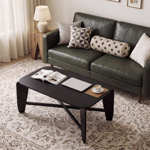 Modern Coffee Table with Rubber Wood Cross-Leg Base Rectangular Center Table-Black view 7