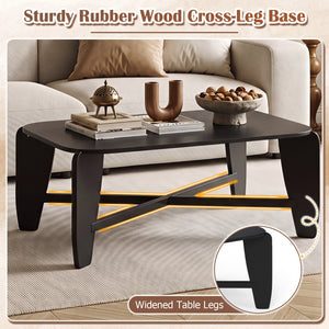 Modern Coffee Table with Rubber Wood Cross-Leg Base Rectangular Center Table-Black view 9