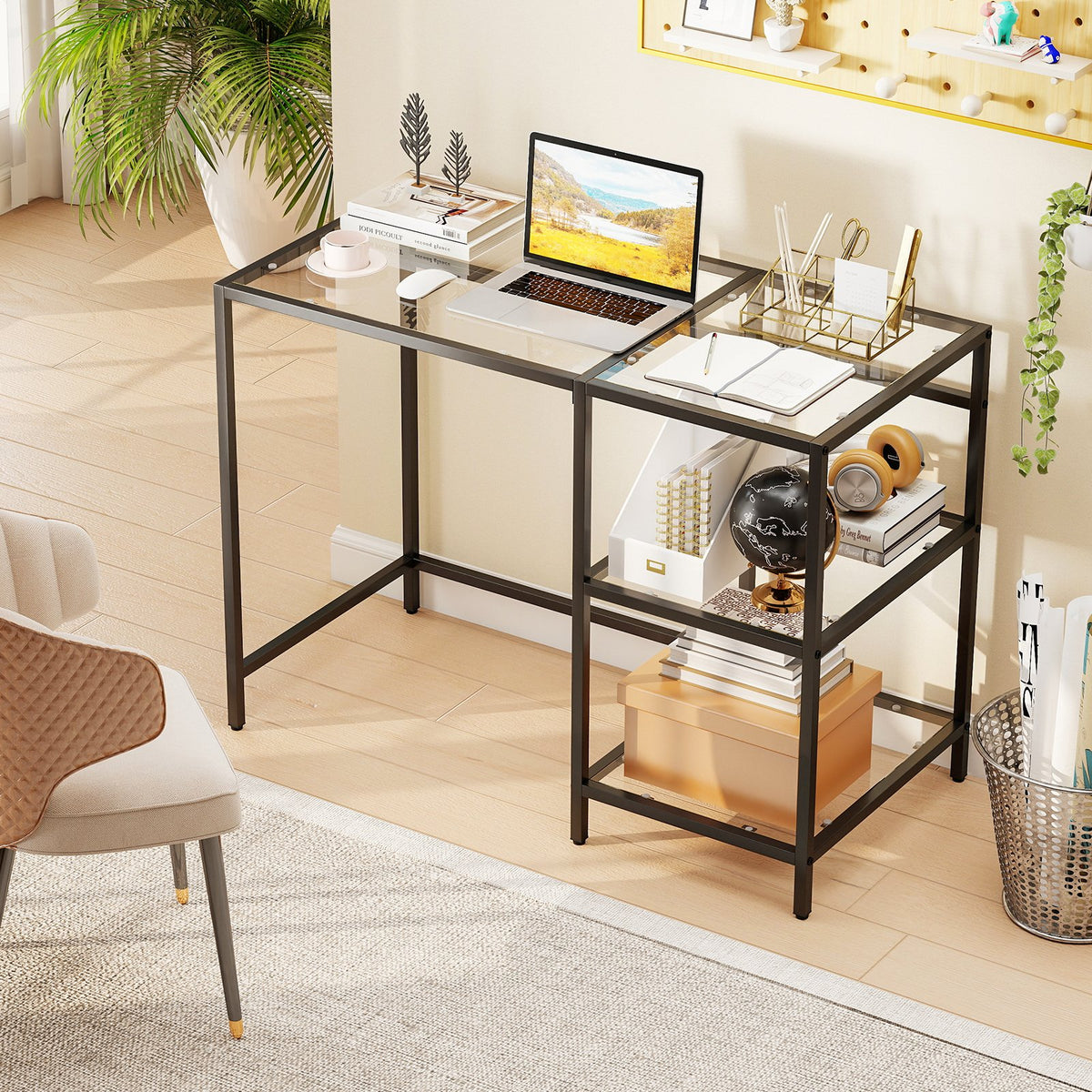 Modern Console Table with 2 Open Shelves and Metal Frame-Black view 3