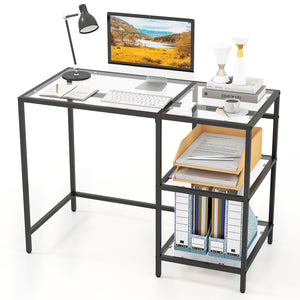 Modern Console Table with 2 Open Shelves and Metal Frame-Black view 4