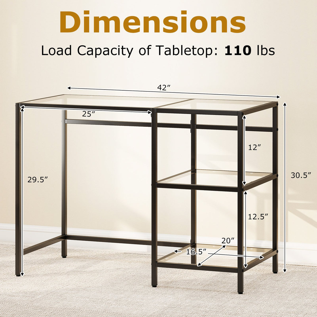 Modern Console Table with 2 Open Shelves and Metal Frame-Black view 5