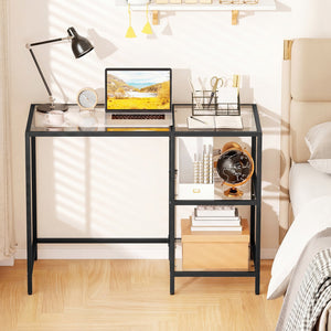 Modern Console Table with 2 Open Shelves and Metal Frame-Black view 6