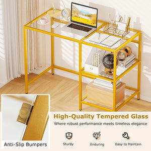 Modern Console Table with 2 Open Shelves and Metal Frame-Golden view 8