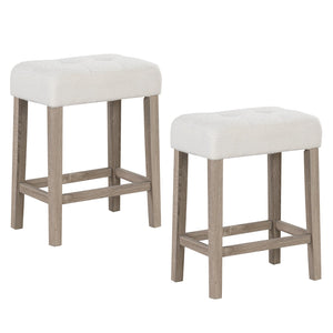 Modern Counter Height Bar Stools Set of 2 with Rubber Wood Legs-White and Gray
