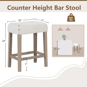 Modern Counter Height Bar Stools Set of 2 with Rubber Wood Legs-White and Gray view 5