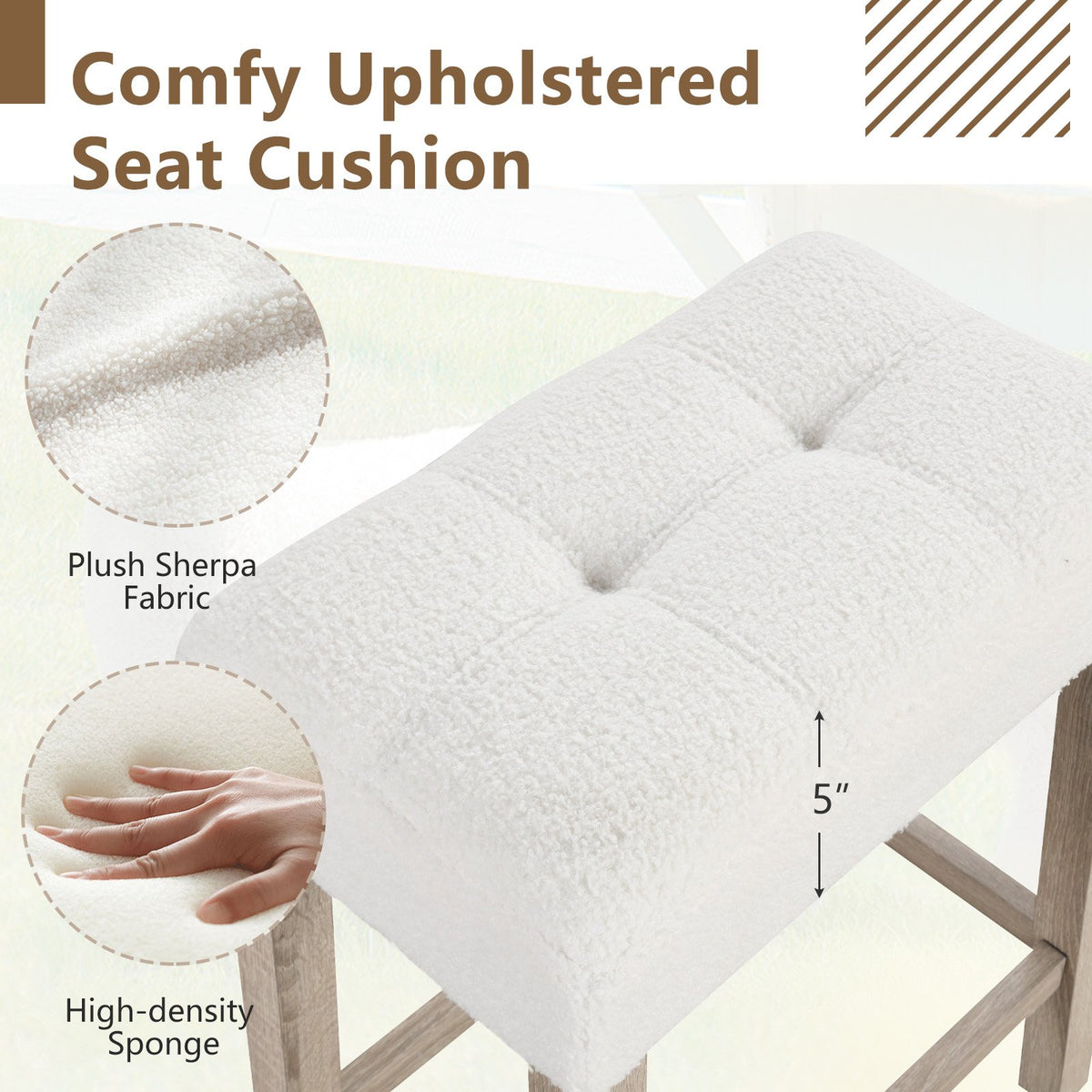 Modern Counter Height Bar Stools Set of 2 with Rubber Wood Legs-White and Gray view 9