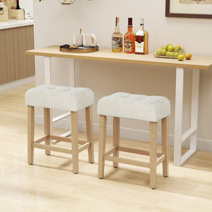 Modern Counter Height Bar Stools Set of 2 with Rubber Wood Legs-Beige and Natural view 2