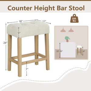 Modern Counter Height Bar Stools Set of 2 with Rubber Wood Legs-Beige and Natural view 4