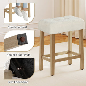 Modern Counter Height Bar Stools Set of 2 with Rubber Wood Legs-Beige and Natural view 9