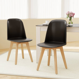Modern Dining Chair Set of 2 with Solid Beech Wood Legs and Tilt Backrest-Black view 2