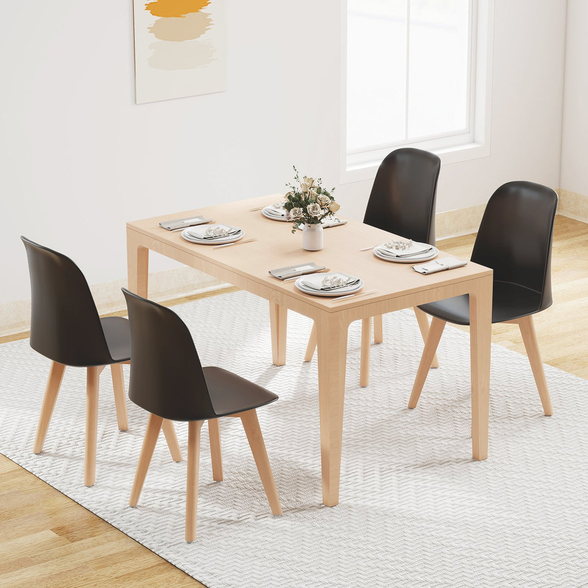 Modern Dining Chair Set of 2 with Solid Beech Wood Legs and Tilt Backrest-Black view 3