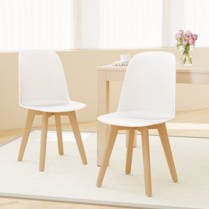 Modern Dining Chair Set of 2 with Solid Beech Wood Legs and Tilt Backrest-White view 2
