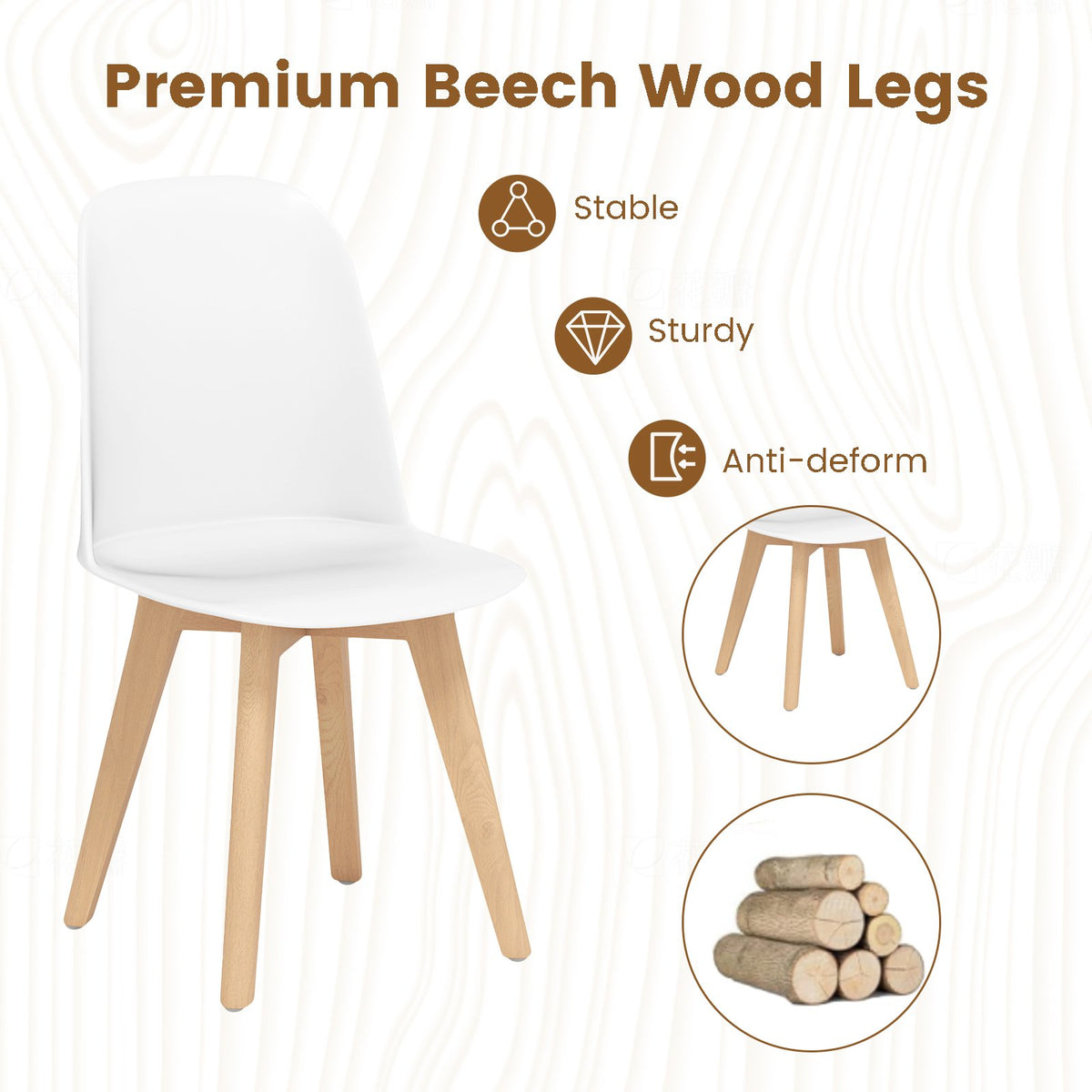 Modern Dining Chair Set of 2 with Solid Beech Wood Legs and Tilt Backrest-White view 6