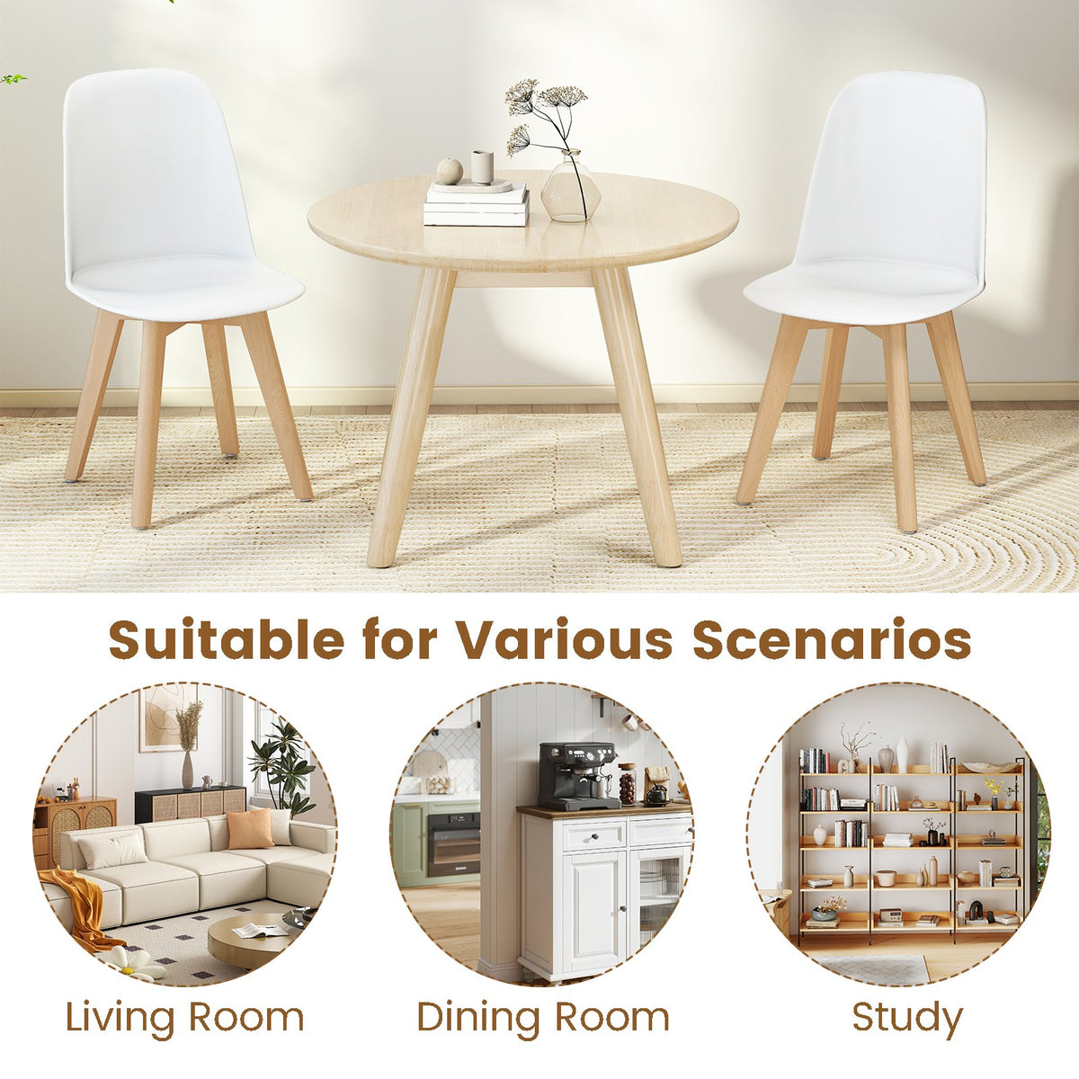 Modern Dining Chair Set of 2 with Solid Beech Wood Legs and Tilt Backrest-White view 9