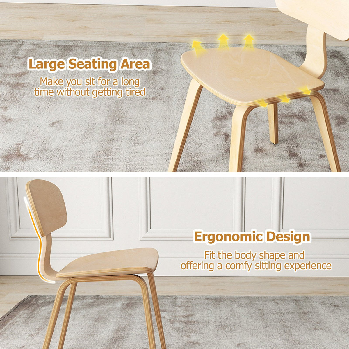 Modern Dining Chair Set of 2 with Wide Seat-Natural view 7