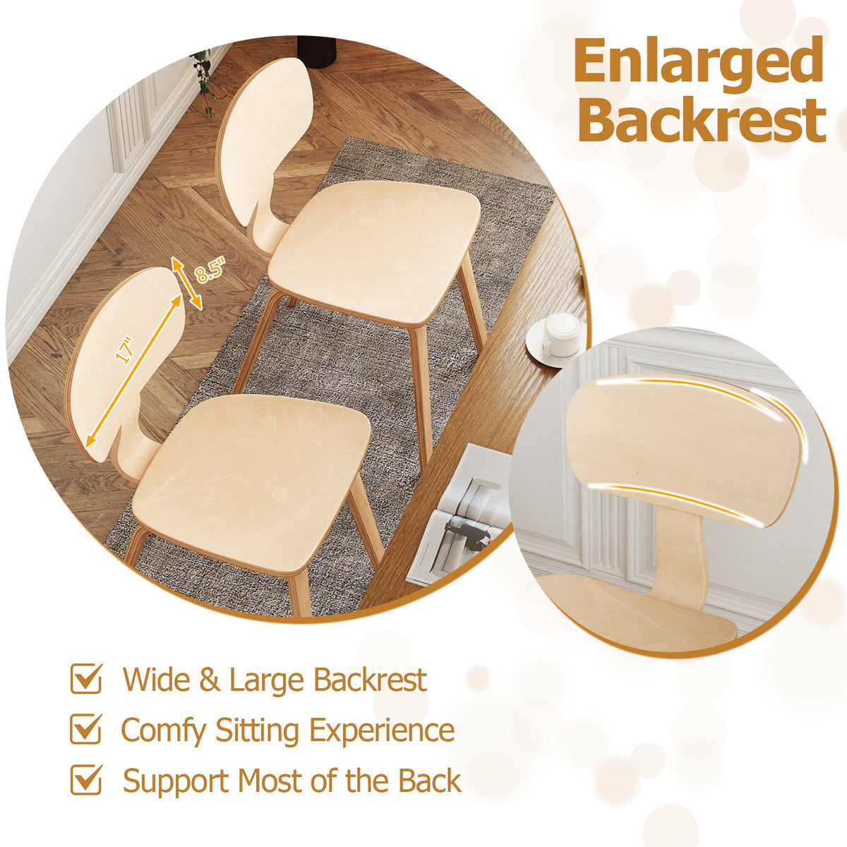 Modern Dining Chair Set of 4 with Wide Seat-Natural view 5