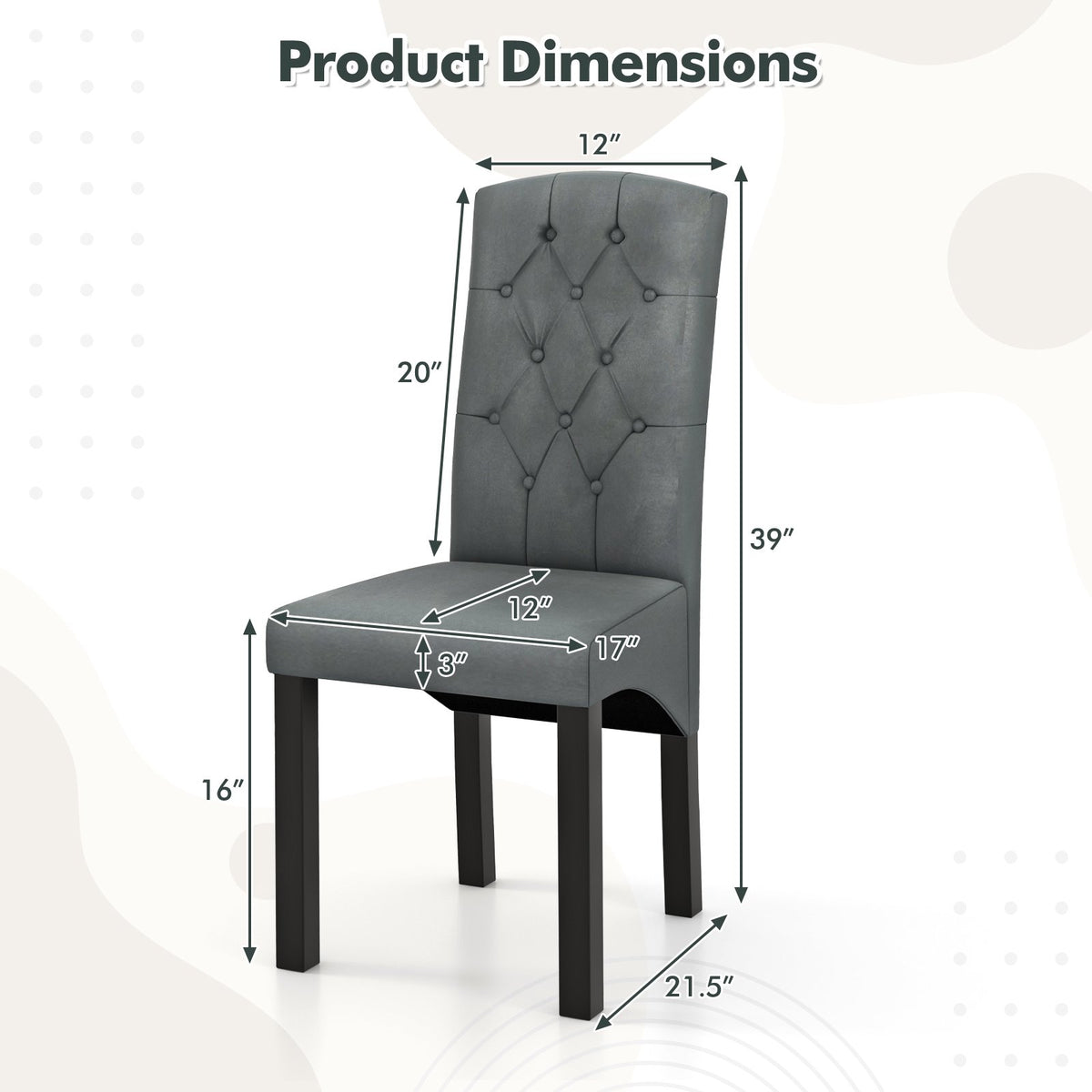 Modern Dining Chair with High Backrest High-density Sponge Cushion-Dark Gray view 4