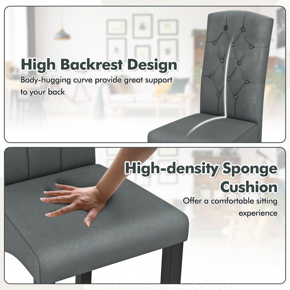 Modern Dining Chair with High Backrest High-density Sponge Cushion-Dark Gray view 5