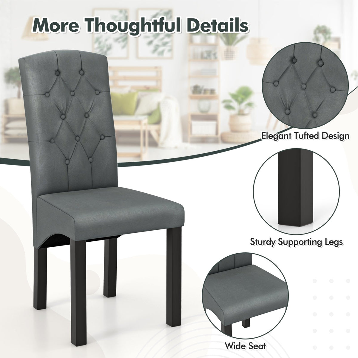 Modern Dining Chair with High Backrest High-density Sponge Cushion-Dark Gray view 8