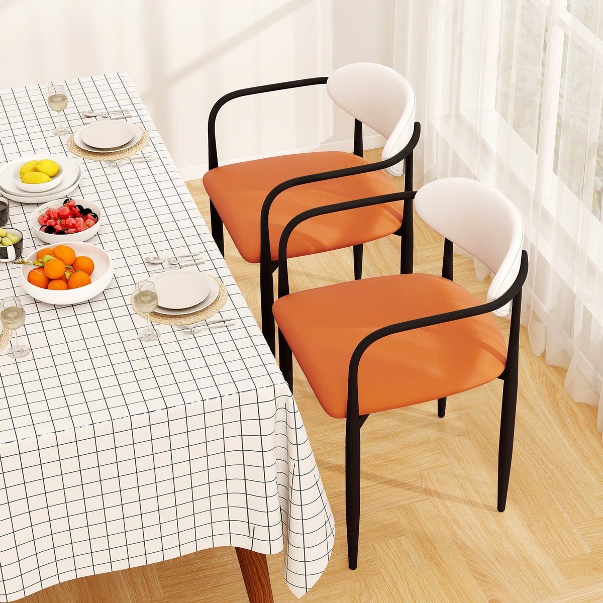 Modern Dining Chairs Set of 2 with Padded Seat and Curved Back view 2