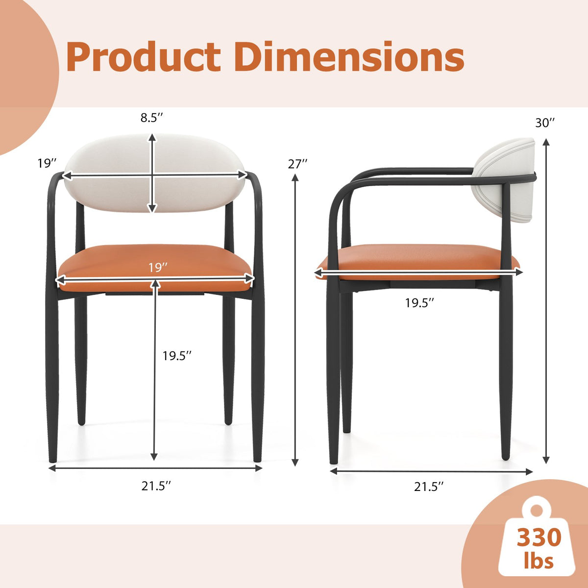 Modern Dining Chairs Set of 2 with Padded Seat and Curved Back view 4