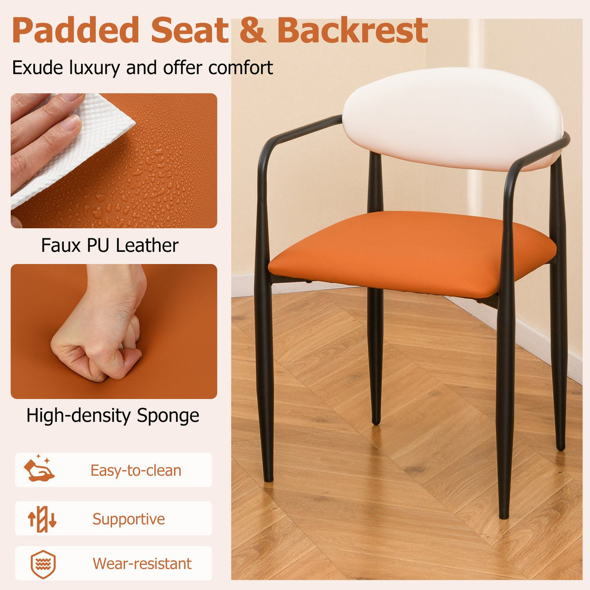 Modern Dining Chairs Set of 2 with Padded Seat and Curved Back view 6