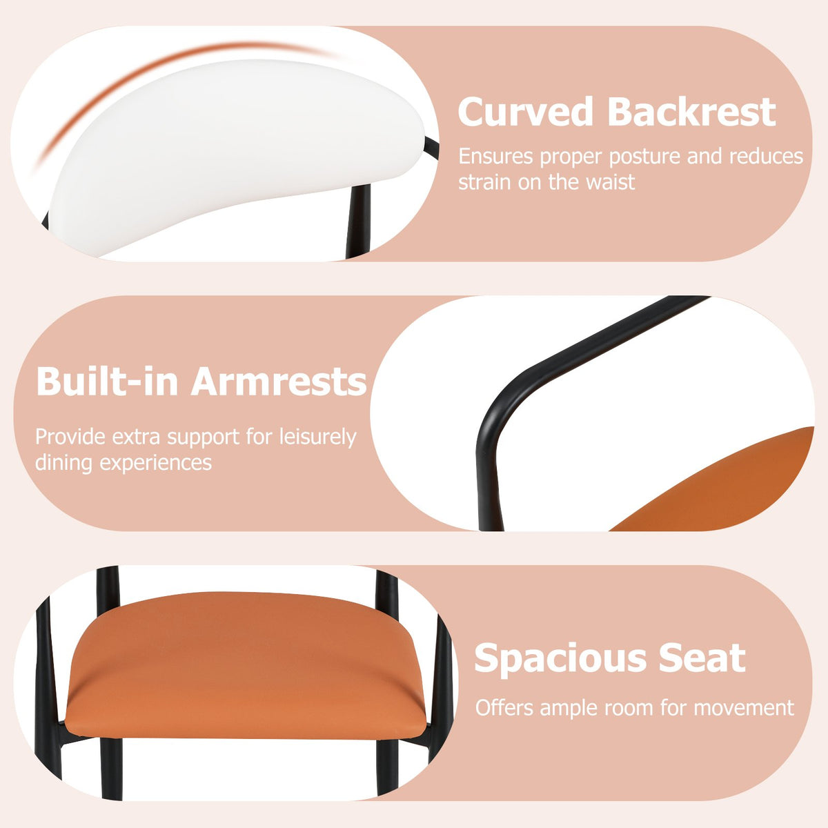 Modern Dining Chairs Set of 2 with Padded Seat and Curved Back view 7