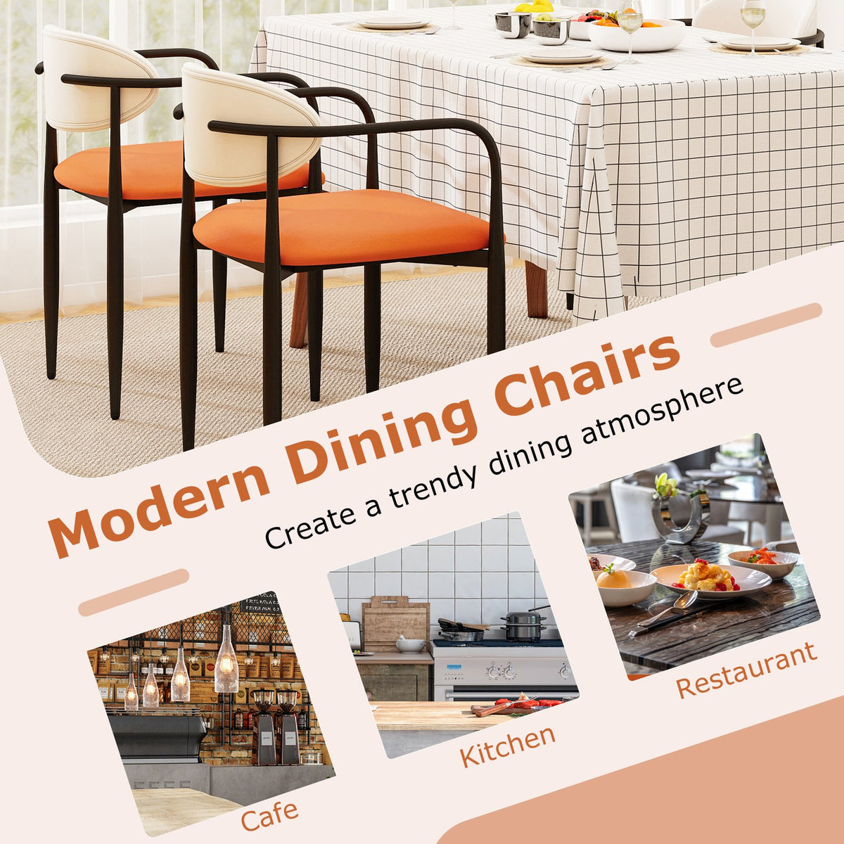 Modern Dining Chairs Set of 2 with Padded Seat and Curved Back view 9